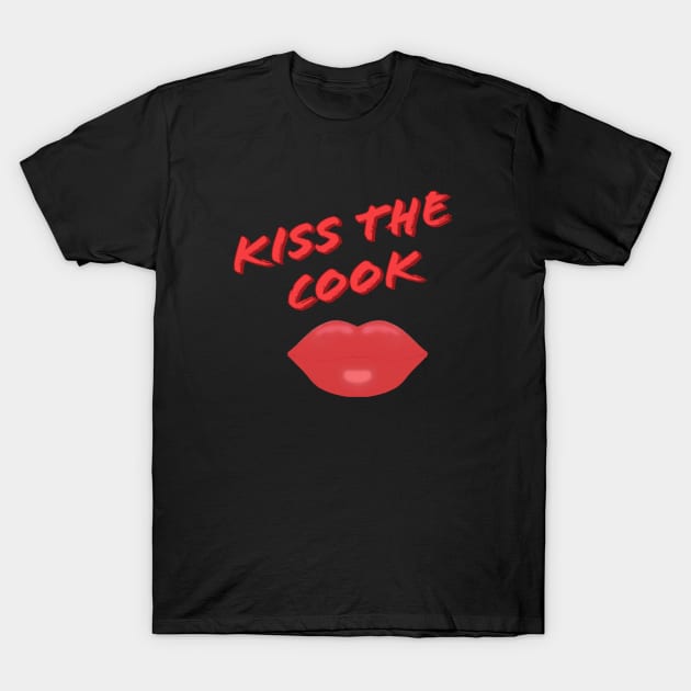 Kiss The Cook Red Lips (Black Background) T-Shirt by Art By LM Designs 